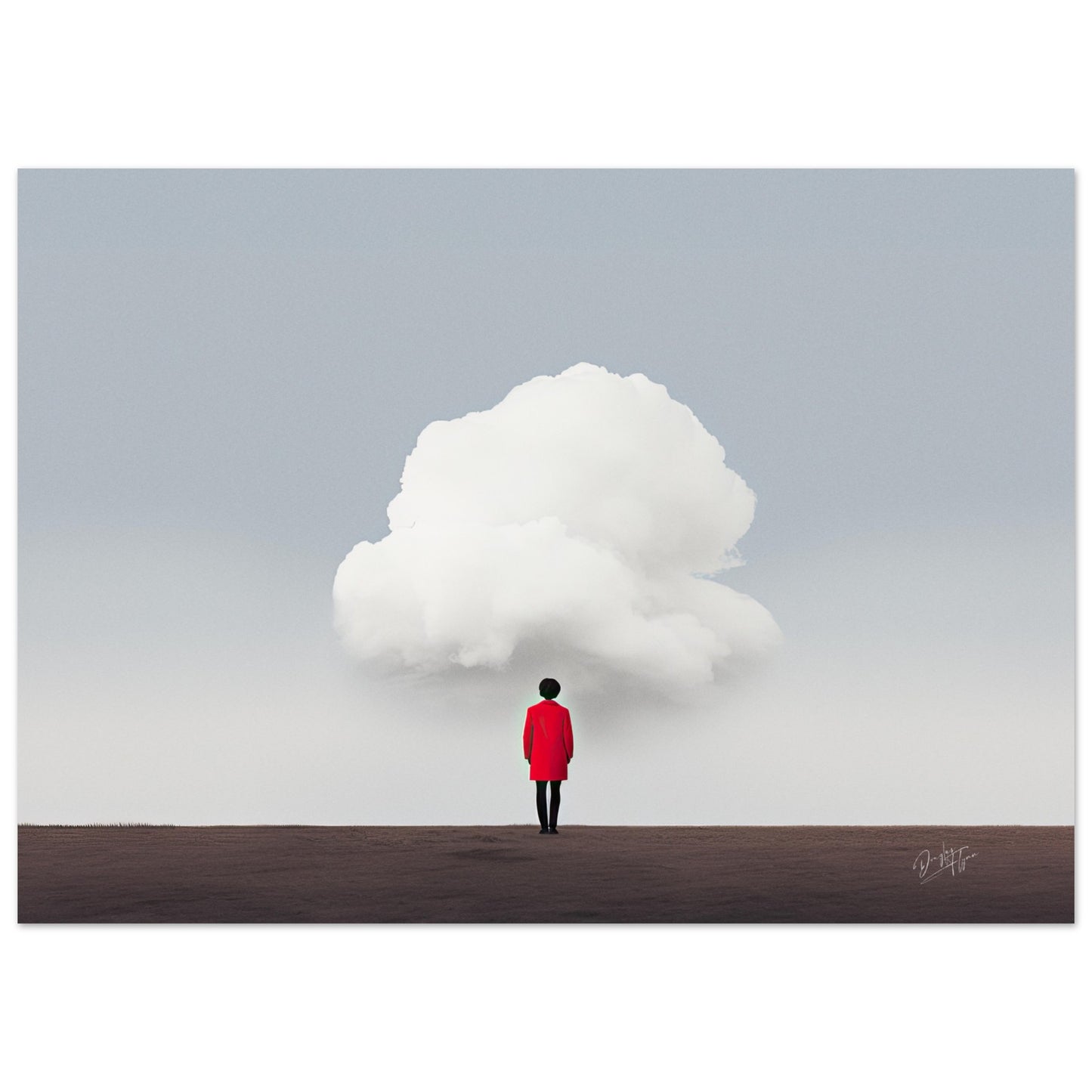 Woman dressed in Red Under White Cloud