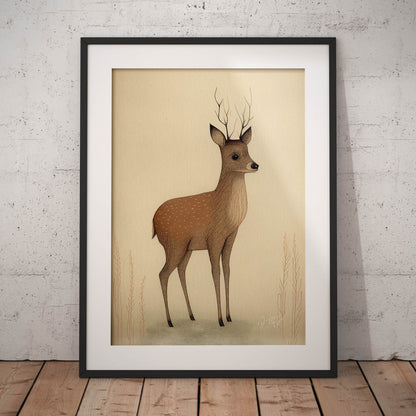 »Roe Deer Pause In Deep Thoughts« retro poster