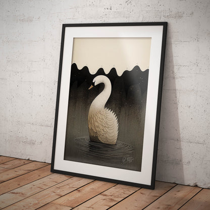 »Swan Float And Brood« retro poster