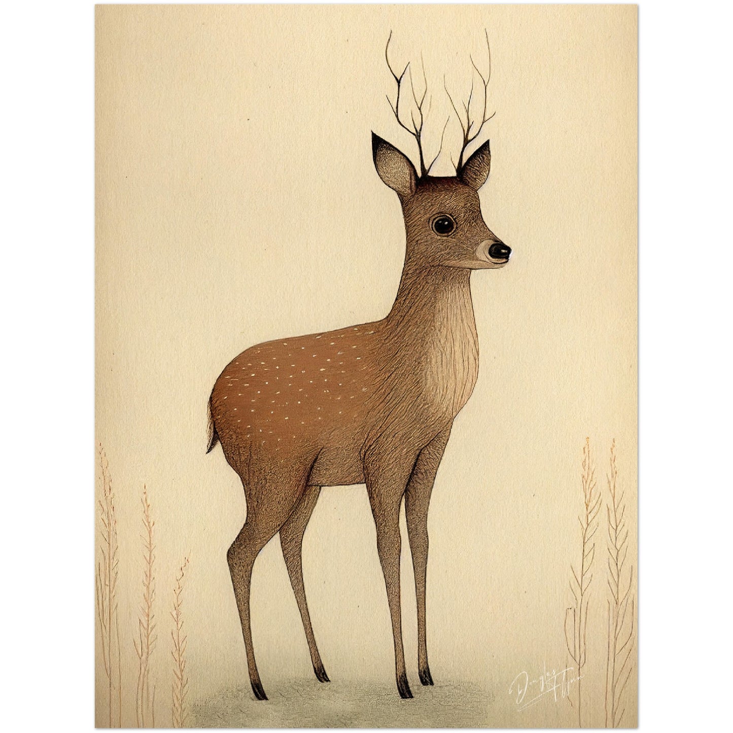 »Roe Deer Pause In Deep Thoughts« retro poster